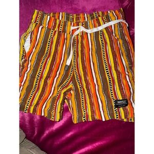 WeSC Kids Striped Casual Shorts Orange Yellow Brown Drawstring Streetwear